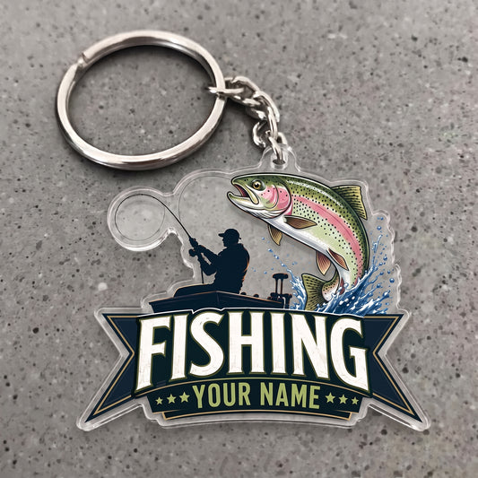 Maxcorners Trout Fishing Angler Silhouette Personalized Name 3D Keychain And Ornament