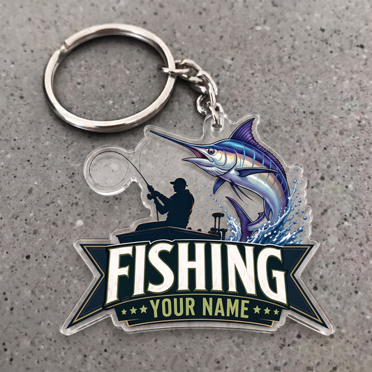 Maxcorners Marlin Fishing Angler Silhouette Personalized Name 3D Keychain And Ornament