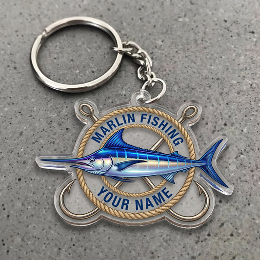 Maxcorners Marlin Fishing Nautical Rope Hooks Personalized Name 3D Keychain And Ornament
