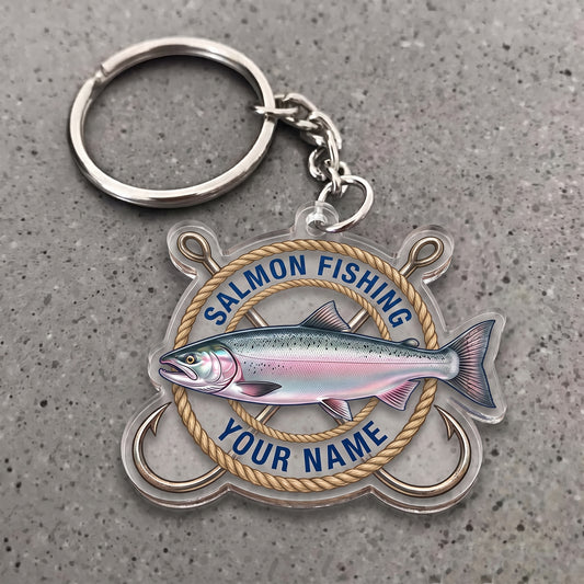 Maxcorners Salmon Fishing Nautical Rope Hooks Personalized Name 3D Keychain And Ornament