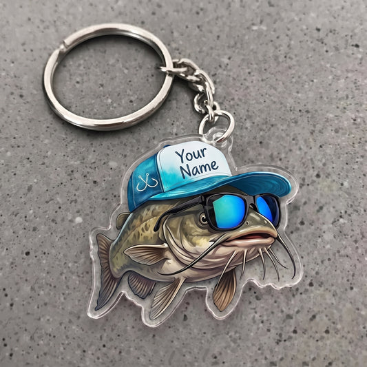 Maxcorners Catfish Fishing Cool Fish Personalized Name 3D Keychain And Ornament