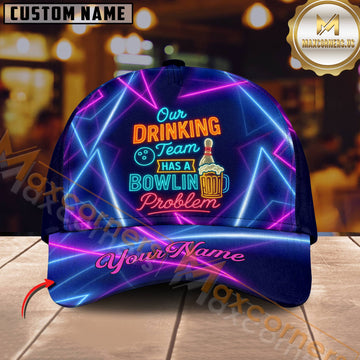 Maxcorners Bowling Drinking Team Bowling Problem With Neon Style Multicolor Personalized Name 3D Cap