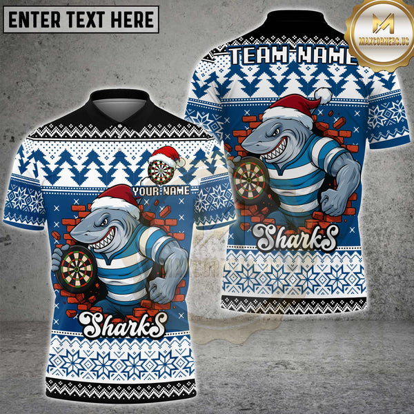 Maxcorners Christmas Shark Dart Multicolor Customized Name, Team Name 3D Shirt