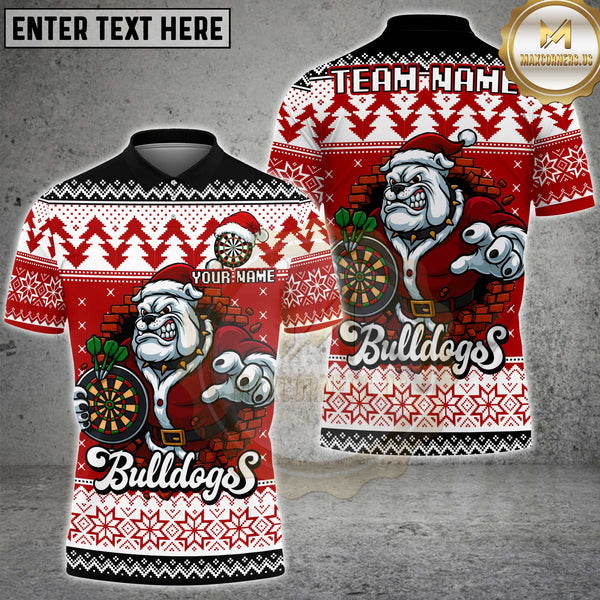Maxcorners Christmas Bulldog Dart Multicolor Customized Name, Team Name 3D Shirt