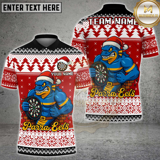 Maxcorners Christmas Eel Dart Multicolor Customized Name, Team Name 3D Shirt