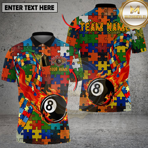 Maxcorners Billiards Puzzle Pattern 8 Ball Fire Personalized Name 3D Unisex Shirt