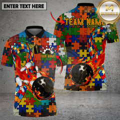Maxcorners Bowling Puzzle Pattern Flaming Ball and Pins Personalized Name 3D Unisex Shirt