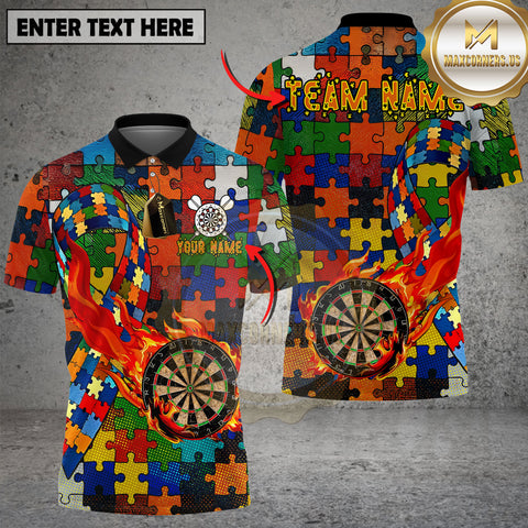 Maxcorners Darts Puzzle Pattern Flaming Target Personalized Name 3D Unisex Shirt