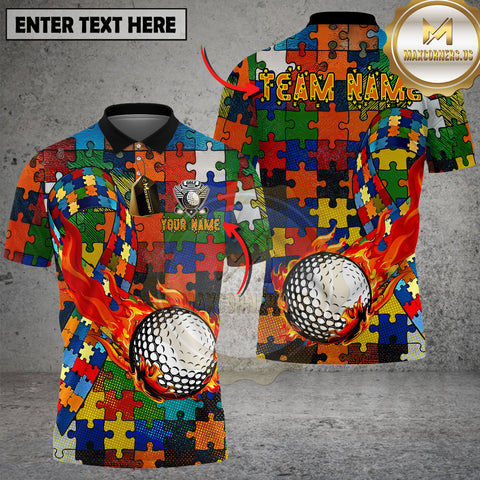 Maxcorners Golf Puzzle Pattern Flaming Ball Personalized Name 3D Unisex Shirt