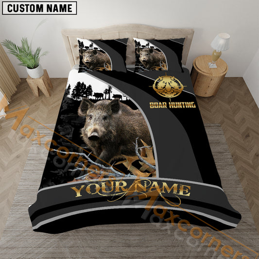 Maxcorners Boar Hunting Forest Classic Bedding Set 3D Print Custom Name