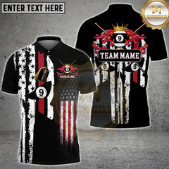 Maxcorners Billiard American Flag Punisher Flaming 9 Ball Personalized Name Team Name 3D Shirt