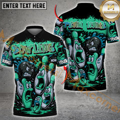Maxcorners Bowling Cartoon Screaming Pins Street Art Multicolor Customized Name, Team Name 3D Polo Shirt