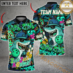 Maxcorners Bowling Cool Shark Graffiti Street Style  Multicolor Customized Name, Team Name 3D Polo Shirt