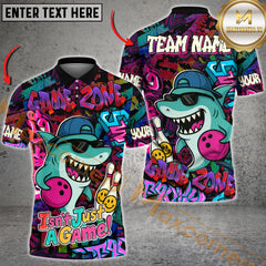Maxcorners Bowling Cool Shark Graffiti Street Style  Multicolor Customized Name, Team Name 3D Polo Shirt