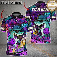 Maxcorners Bowling Cool Shark Graffiti Street Style  Multicolor Customized Name, Team Name 3D Polo Shirt