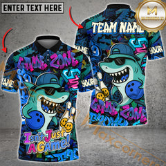 Maxcorners Bowling Cool Shark Graffiti Street Style  Multicolor Customized Name, Team Name 3D Polo Shirt