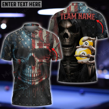 Maxcorners Retro Billiards Skull Right Up My Alley Personalized Name 3D Polo