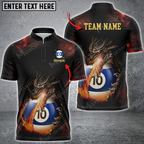 Maxcorners Dragon Fire Flame Billiards All Over Print Personalized Name And Team Name 3D Polo