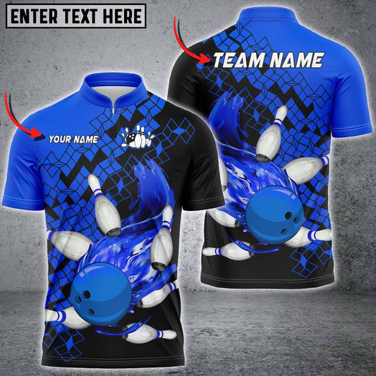 Maxcorners Bowling & Pins Flame Multicolor Option Customized Name, Team Name 3D Polo Shirt (4 Colors)