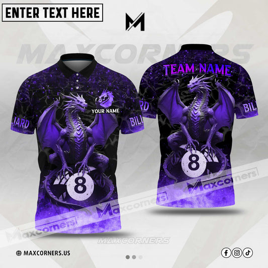 Maxcorners Billiard Dragon Flame Ball 8 Magma Pattern Multicolor Options Personalized Name, Team Name 3D Polo Shirt (4 Colors)