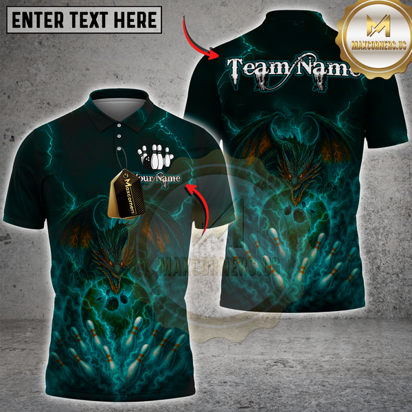 Maxcorners Bowling Electric Dragon Multicolor Customized Name, Team Name 3D Shirts
