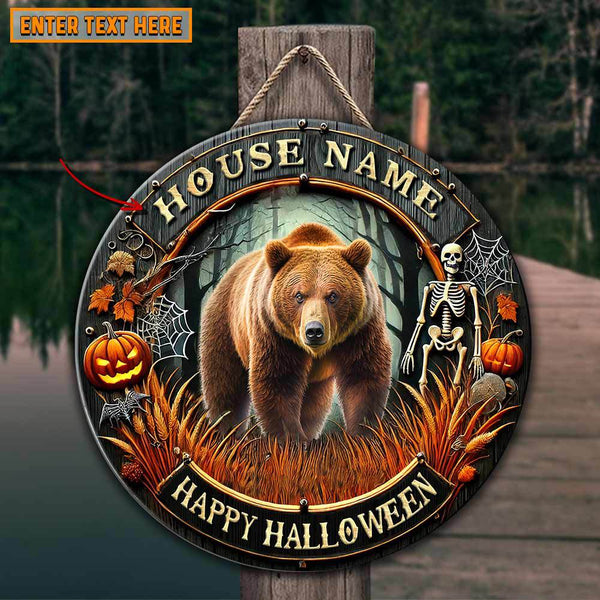 Maxcorners Bear Hunting Customized House Name Halloween Wooden Sign