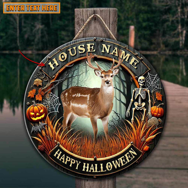 Maxcorners Deer Hunting Customized House Name Halloween Wooden Sign