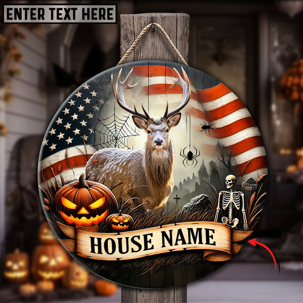 Maxcorners Elk Hunting Customized House Name Halloween Wooden Sign