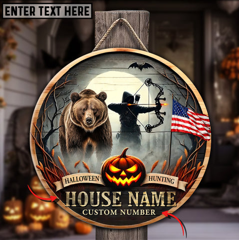 Maxcorners Bear Hunting Wilderness Customized House Name And Number Halloween Wooden Sign