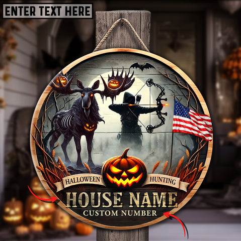 Maxcorners Moose Hunting Wilderness Customized House Name Halloween Wooden Sign