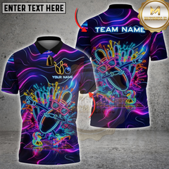 Maxcorners Bowling Neon Cool Strike Pin Character Personalized Name 3D Unisex Shirt