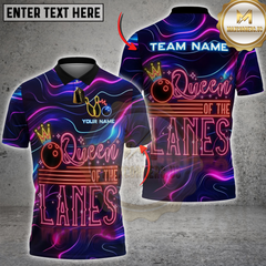 Maxcorners Bowling Neon Queen of the Lanes Personalized Name 3D Unisex Shirt