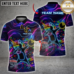 Maxcorners Bowling Neon Unicorn Bowling Cartoon Personalized Name 3D Unisex Shirt