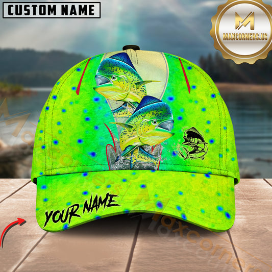Maxcorners Mahi Mahi Fishing Lime Green Splash Design Customized Name 3D Cap
