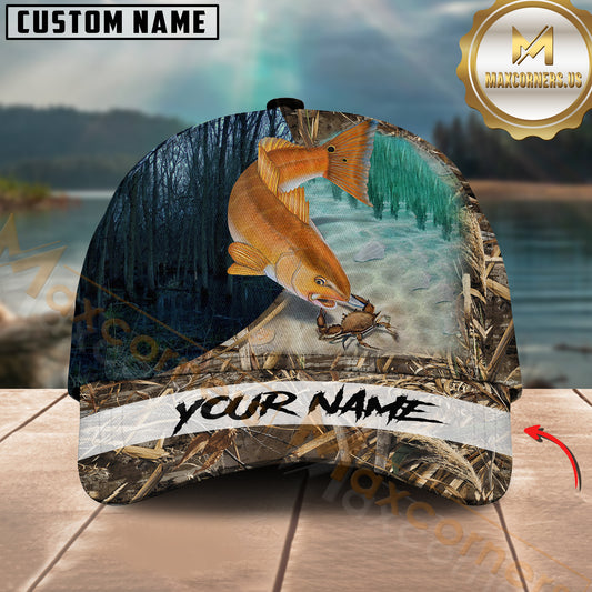 Maxcorners Redfish Fishing Marsh Crab Scene Art Customized Name 3D Cap