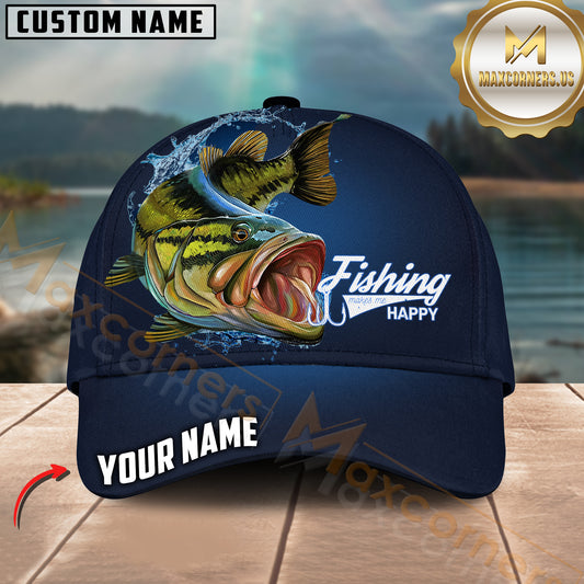Maxcorners Peacock Bass Fishing Water Splash Graphic Customized Name 3D Cap