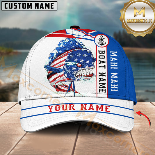 Maxcorners Mahi Mahi Fishing American Flag Skull Art Customized Name 3D Cap