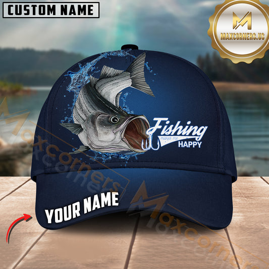 Maxcorners Striped Bass Fishing Water Splash Graphic Customized Name 3D Cap