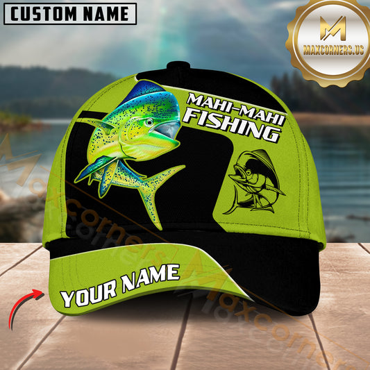 Maxcorners Mahi-Mahi Fishing Green Line Patch Customized Name 3D Cap