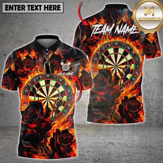 Maxcorners Darts Flaming Roses Dartboard Multicolor Customized Name, Team Name 3D Shirts