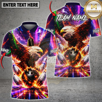 Maxcorners Bowling Fire Eagle Strike Cosmic Lightning Bowling Design Multicolor Customized Name, Team Name 3D Shirts