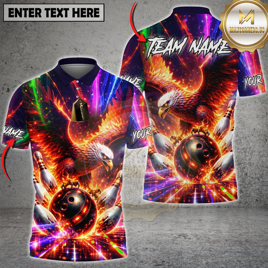 Maxcorners Bowling Flaming Eagle Power Strike Neon Galaxy Design Multicolor Customized Name, Team Name 3D Shirts