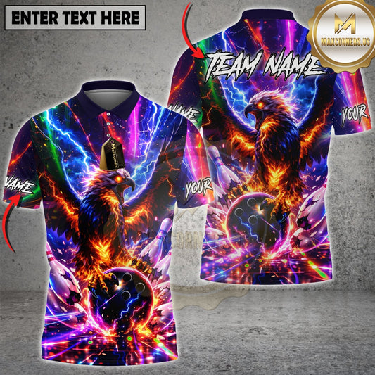 Maxcorners Bowling Thunder Fire Eagle Power Strike Lightning Galaxy Design Multicolor Customized Name, Team Name 3D Shirts