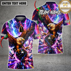 Maxcorners Bowling Lightning Eagle Strike Neon Galaxy Thunder Design Multicolor Customized Name, Team Name 3D Shirts