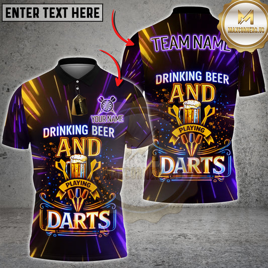 Maxcorners Darts Neon Beer Drinking Beer And Playing Darts Bar Style Personalized Name 3D Unisex Shirt