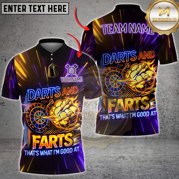 Maxcorners Darts Neon Funny Quote Darts And Farts That’s What I’m Good At Personalized Name 3D Unisex Shirt