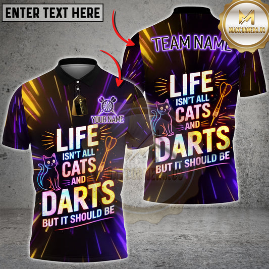 Maxcorners Darts Neon Funny Quote Life Isn’t All Cats And Darts But It Should Be Personalized Name 3D Unisex Shirt