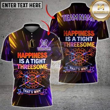 Maxcorners Darts Neon Funny Quote Happiness Is A Tight Threesome Dartboard Design Personalized Name 3D Unisex Shirt