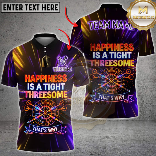 Maxcorners Darts Neon Funny Quote Happiness Is A Tight Threesome Dartboard Design Personalized Name 3D Unisex Shirt