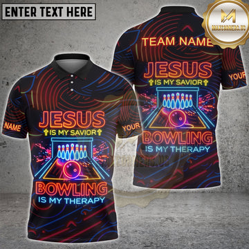 Maxcorners Bowling Jesus Savior Faith Bowling Therapy Neon Personalized Name, Team Name 3D Shirt